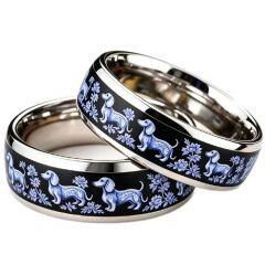 ****COI Titanium Black Blue Dome Court Ring With Dogs-02209AA