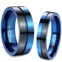 ****COI Titanium Black Blue Center Groove Ring-02222AA