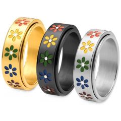 ****COI Titanium Black/Gold Tone/Silver Rainbow Sunflower Ring-02223AA