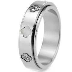 ****COI Titanium Gold Tone/Silver/Rose Abalone Shell & Cubic Zirconia Ring-02224AA