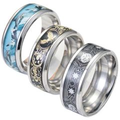****COI Titanium Wolf/Eagle/Dolphin Beveled Edges Ring-02227AA