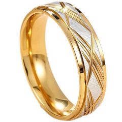 ****COI Titanium Black/Gold Tone Silver Diagonal Grooves Ring-02229AA