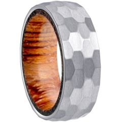 ****COI Titanium Gold Tone/Silver Hammered Ring With Koa Wood-02230AA