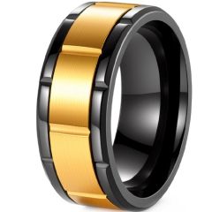 ****COI Titanium Black Gold Tone Tire Tread Ring-02232AA
