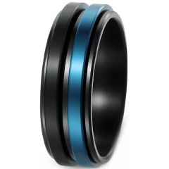 ****COI Titanium Black Blue/Blue Gold Tone Silver Center Groove Step Edges Ring-02234AA