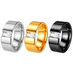 ****COI Titanium Black/Gold Tone/Silver Solitaire Ring-02235AA