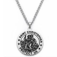 ****COI Titanium Gold Tone/Silver Saint Christopher Protect Us Pendant-02239AA