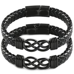 ****COI Black Titanium Infinity Genuine Leather Bracelet With Steel Clasp(Length: 8.27 inches)-02244AA