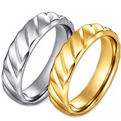 ****COI Titanium Gold Tone/Silver Diagonal Grooves Ring-02246AA