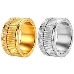 ****COI Titanium Gold Tone/Silver Sandblasted & Grooves Rotating Ring-02247AA