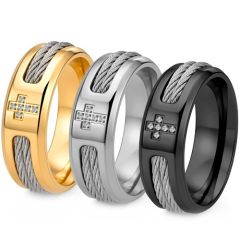 ****COI Titanium Black/Gold Tone/Silver Wire & Cross Ring With Cubic Zirconia-02253AA