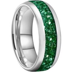 ****COI Tungsten Carbide Black/Silver Dome Court Ring With Green Malachite-02262AA