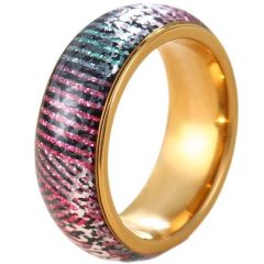 ****COI Titanium Black/Gold Tone Rainbow Meteorite Dome Court Ring-02267AA
