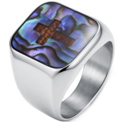 ****COI Titanium Black/Gold Tone/Silver Koa Wood & Abalone Shell Ring-02268AA