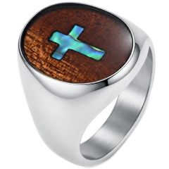 ****COI Titanium Black/Gold Tone/Silver Koa Wood & Abalone Shell Ring-02269AA