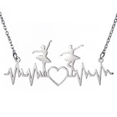 **COI Titanium Gold Tone/Silver Heartbeat & Heart Ballet Dancer Necklace(Length: 19.7 inches)-10000AA