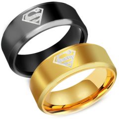 **COI Titanium Black/Gold Tone Super Man Beveled Edges Ring-1159