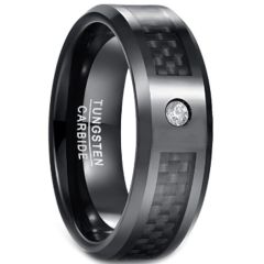 COI Black Tungsten Carbide Carbon Fiber Ring With CZ-TG1567CC