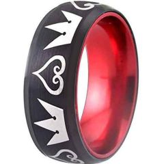 COI Titanium Black Red Kingdom & Heart Beveled Edges Ring-1856