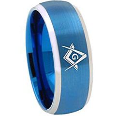 *COI Titanium Blue Silver Masonic Beveled Edges Ring-1867