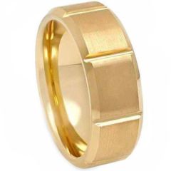 COI Gold Tone Tungsten Carbide Horizontal Grooves Ring-TG2215