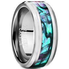 COI Tungsten Carbide Abalone Shell Beveled Edges Ring-TG2436