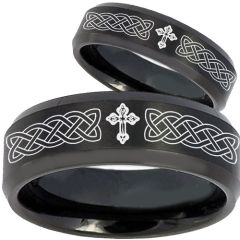 COI Black Titanium Celtic Cross Beveled Edges Ring-2603