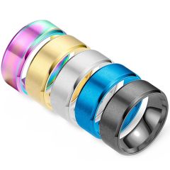 COI Titanium Black/Gold Tone/Silver/Blue/Rainbow Color Beveled Edges Ring-2724