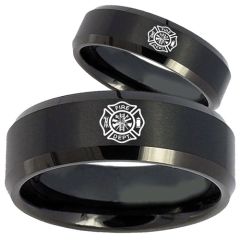 *COI Black Titanium Firefighter Beveled Edges Ring-2771