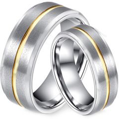 COI Tungsten Carbide Center Groove Beveled Edges Ring-TG2793