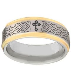 COI Tungsten Carbide Celtic Cross Step Edges Ring-TG2895BB