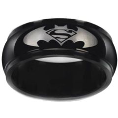 *COI Black Tungsten Carbide Bat Man & Super Man Ring-TG2919