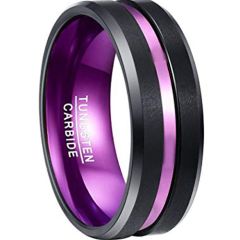 COI Tungsten Carbide Black Purple Center Groove Ring-TG2950
