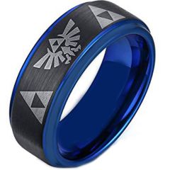 COI Titanium Black Blue Legend Zelda Step Edges Ring-JT297A