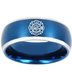 *COI Titanium Blue Silver Masonic Beveled Edges Ring-3187