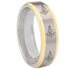 COI Titanium Gold Tone Silver Masonic Step Edges Ring-3303