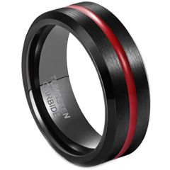 COI Tungsten Carbide Black Red Center Groove Ring-TG3380