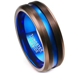 COI Tungsten Carbide Black Blue Center Groove Ring-TG3506