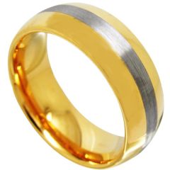 COI Tungsten Carbide Gold Tone Silver Center Line Dome Court Ring-TG4368