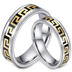 COI Titanium Black Gold Tone Greek Key Inlays Ring-3675