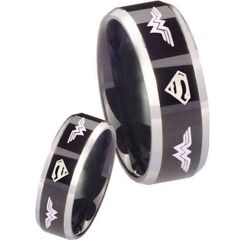 **COI Titanium Black Silver Wonder Women Super Man Ring-3684