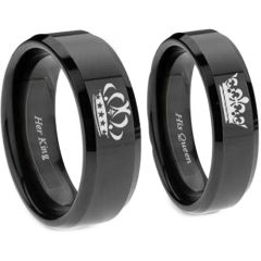 *COI Black Tungsten Carbide King Queen Crown Ring-TG4552