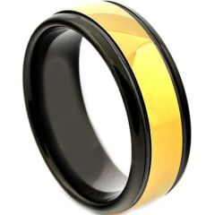 COI Titanium Black Gold Tone Double Grooves Ring-3862