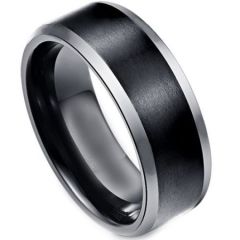 *COI Tungsten Carbide Black Silver Beveled Edges Ring-TG4308
