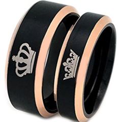COI Titanium Black Rose King Queen Crown Ring-3925