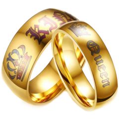 *COI Gold Tone Tungsten Carbide King Queen Crown Ring - 4054