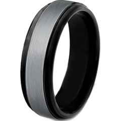 *COI Tungsten Carbide Black Silver Step Edges Ring-TG4197