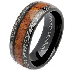 **COI Black Tungsten Carbide Damascus Ring With Wood-4198BB