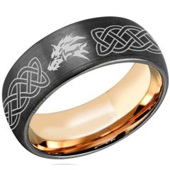 COI Titanium Black Rose Wolf Celtic Dome Court Ring-4322