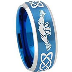 *COI Tungsten Carbide Blue Silver Mo Anam Cara Celtic Ring-TG4334